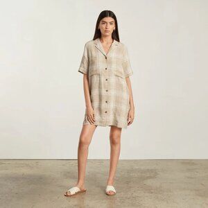 Everlane- Linen Workwear Dress - Beige Gingham - Shirt Dress - Checkered